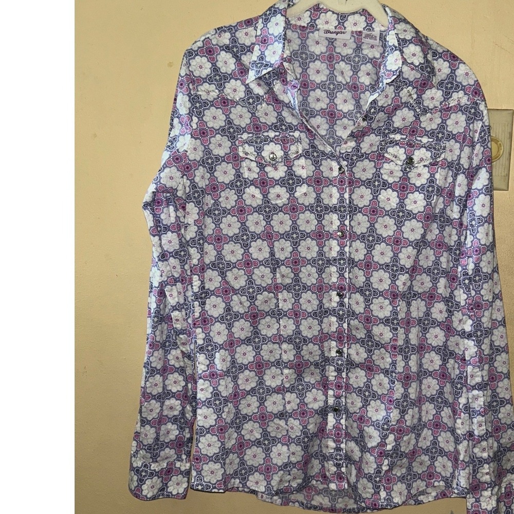 Wrangler Womens Purple Floral Geometric Western Snap Shirt  Medium